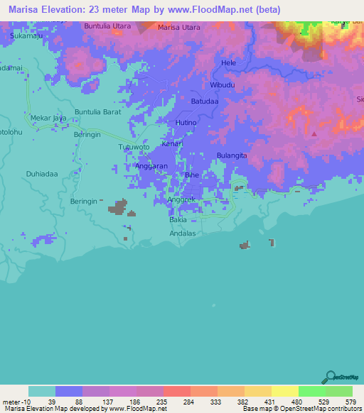 Marisa,Indonesia Elevation Map