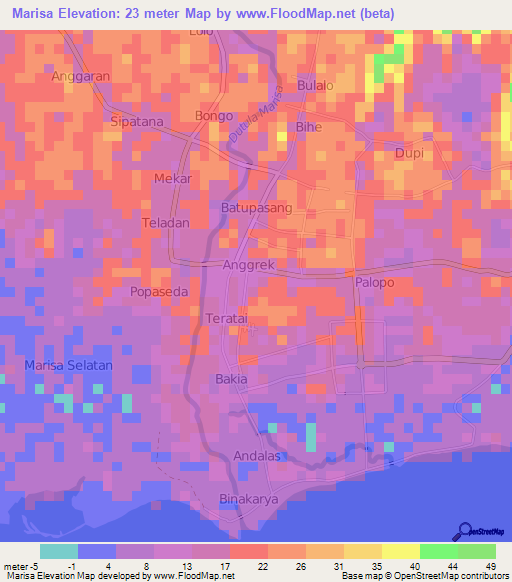 Marisa,Indonesia Elevation Map