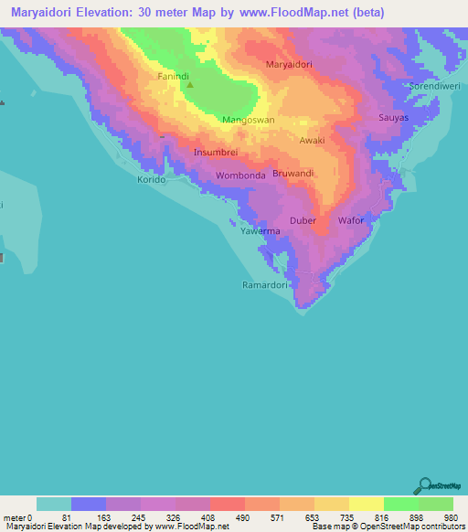 Maryaidori,Indonesia Elevation Map