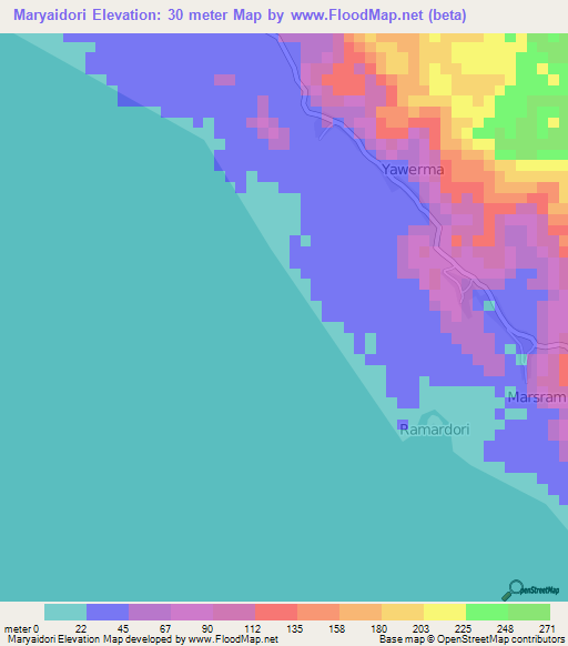 Maryaidori,Indonesia Elevation Map