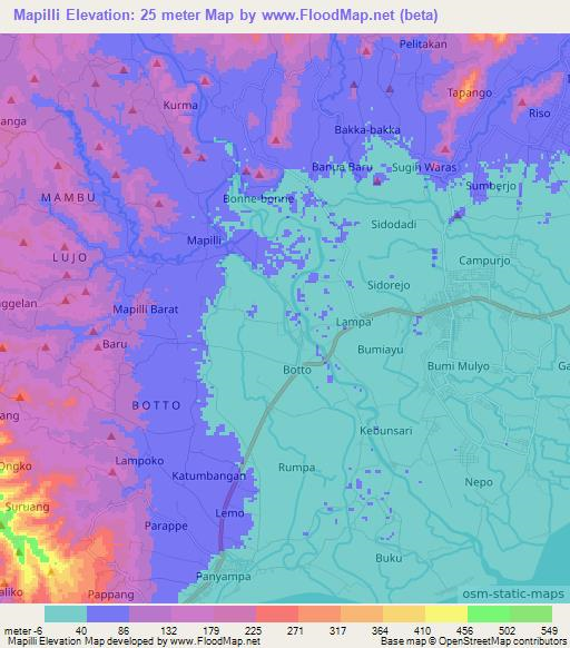 Mapilli,Indonesia Elevation Map