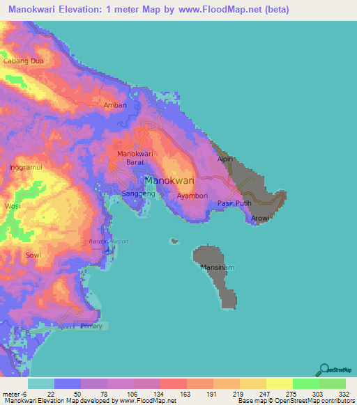 Manokwari,Indonesia Elevation Map