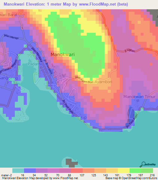 Manokwari,Indonesia Elevation Map