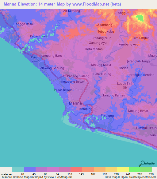 Manna,Indonesia Elevation Map