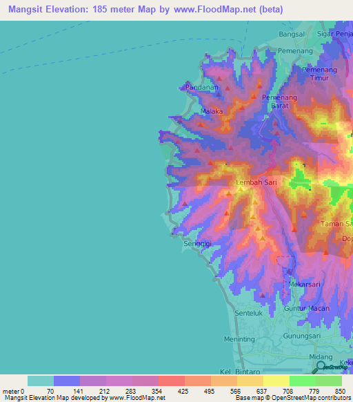 Mangsit,Indonesia Elevation Map