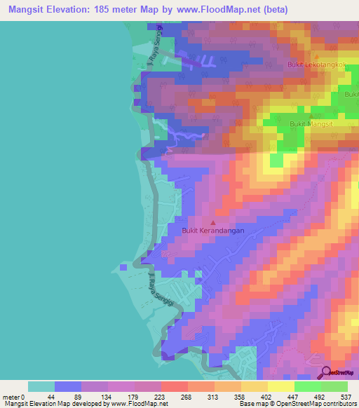 Mangsit,Indonesia Elevation Map