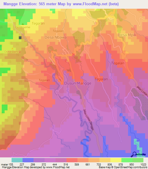 Mangge,Indonesia Elevation Map