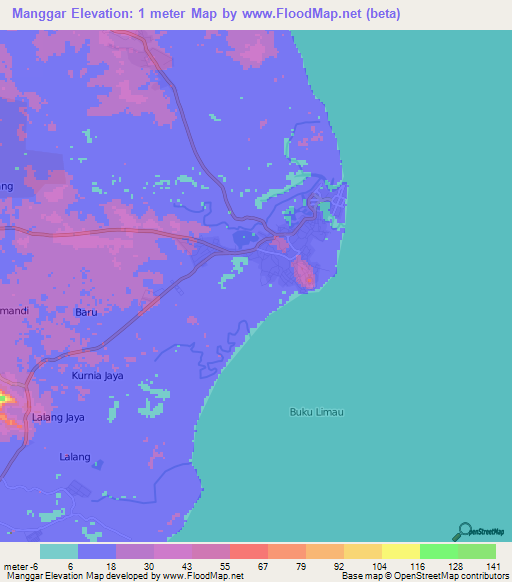 Manggar,Indonesia Elevation Map