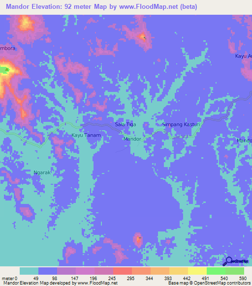 Mandor,Indonesia Elevation Map