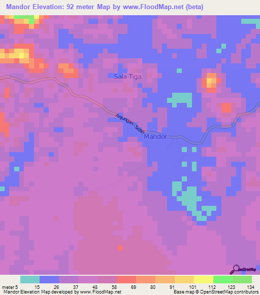 Mandor,Indonesia Elevation Map