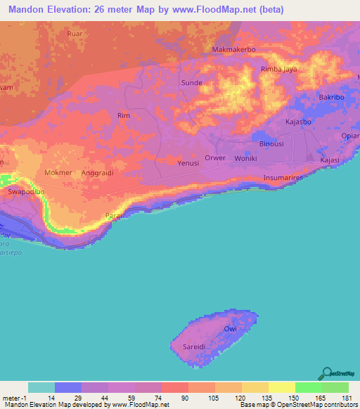 Mandon,Indonesia Elevation Map