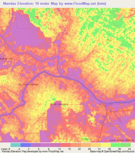 Mandau,Indonesia Elevation Map