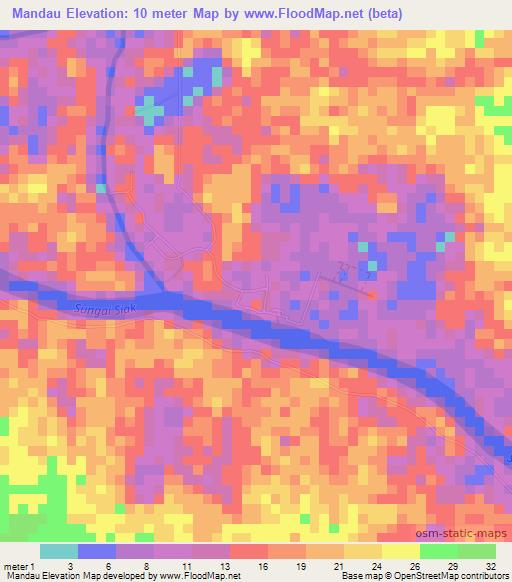 Mandau,Indonesia Elevation Map