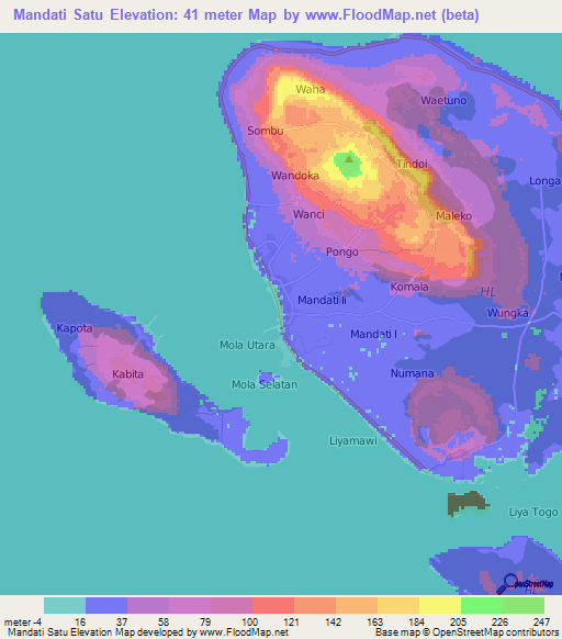 Mandati Satu,Indonesia Elevation Map