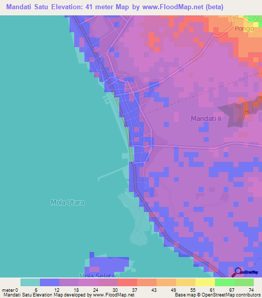 Mandati Satu,Indonesia Elevation Map