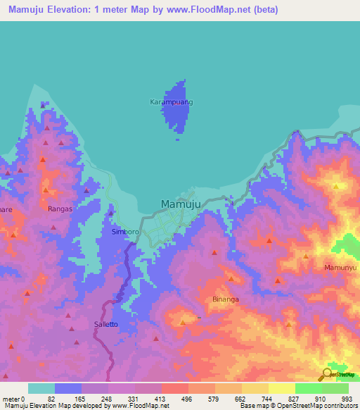 Mamuju,Indonesia Elevation Map