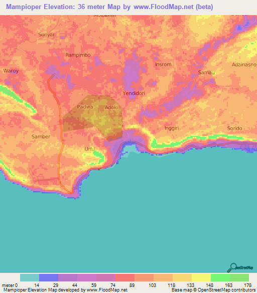 Mampioper,Indonesia Elevation Map