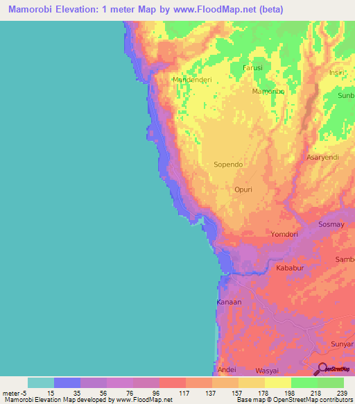 Mamorobi,Indonesia Elevation Map