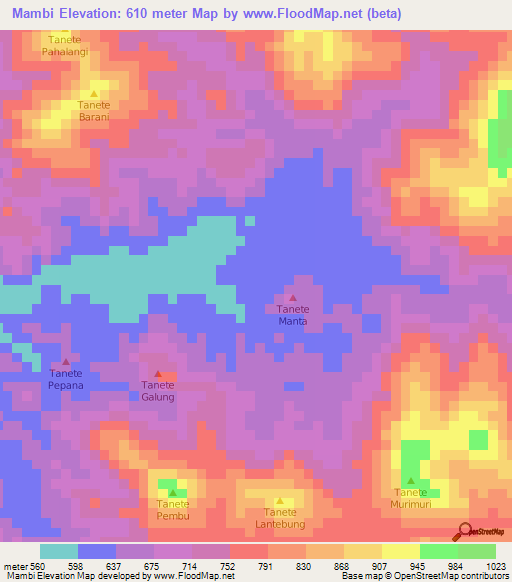 Mambi,Indonesia Elevation Map