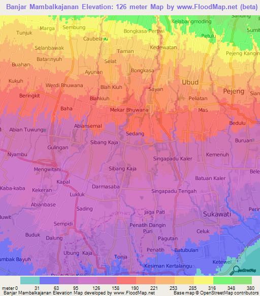 Banjar Mambalkajanan,Indonesia Elevation Map