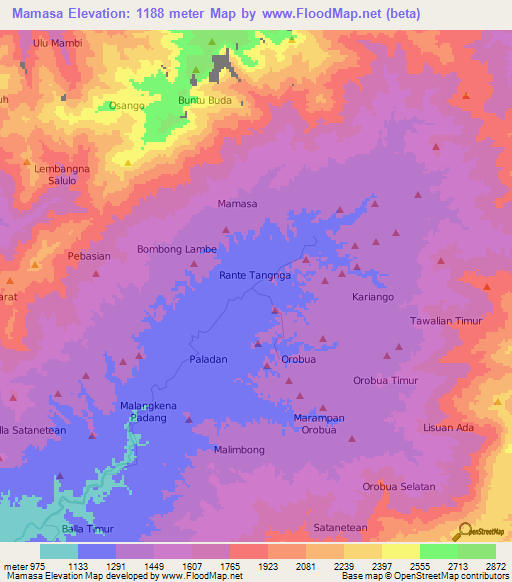 Mamasa,Indonesia Elevation Map