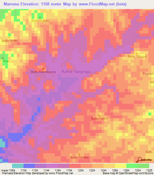 Mamasa,Indonesia Elevation Map