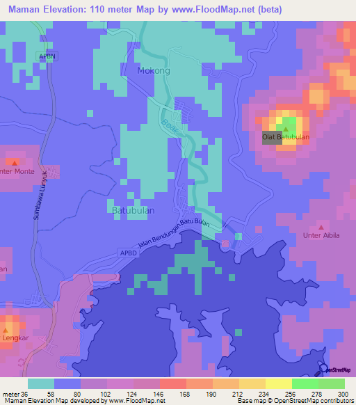 Maman,Indonesia Elevation Map