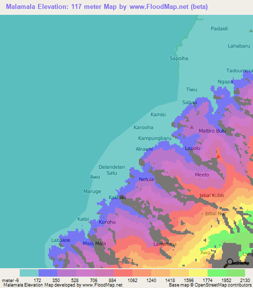 Malamala,Indonesia Elevation Map