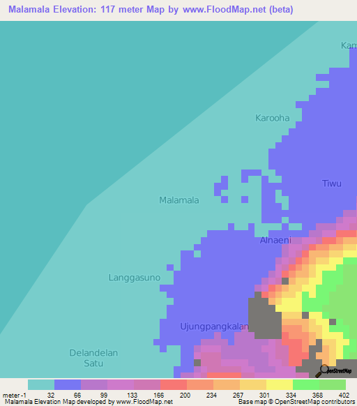 Malamala,Indonesia Elevation Map