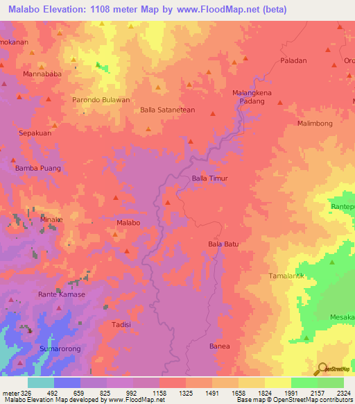 Malabo,Indonesia Elevation Map