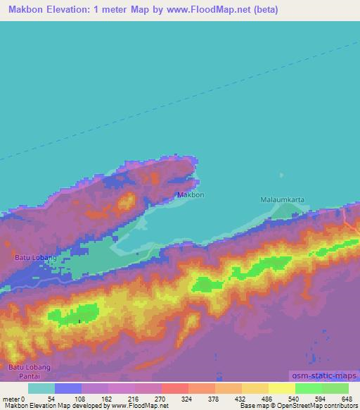 Makbon,Indonesia Elevation Map