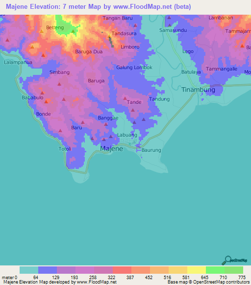 Majene,Indonesia Elevation Map