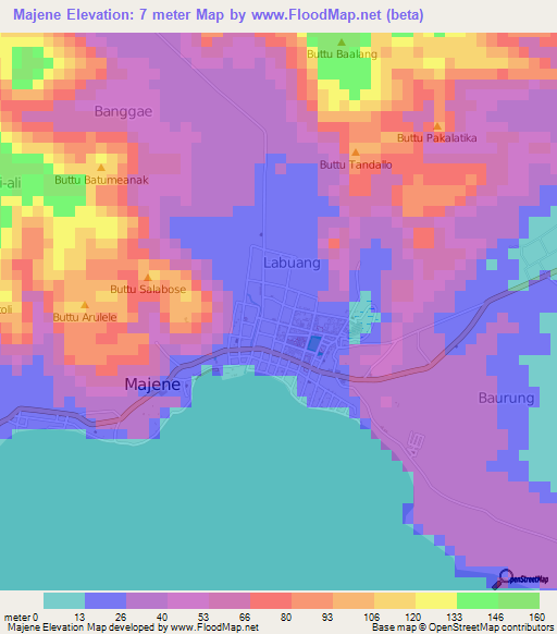 Majene,Indonesia Elevation Map