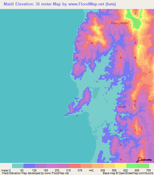 Maidi,Indonesia Elevation Map