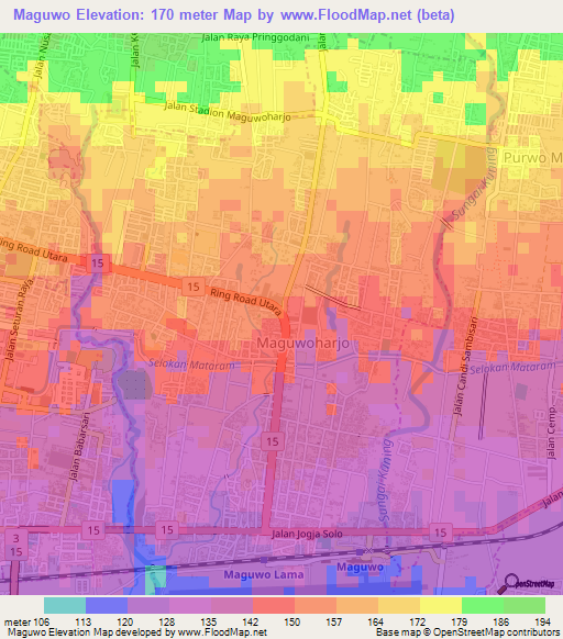 Maguwo,Indonesia Elevation Map