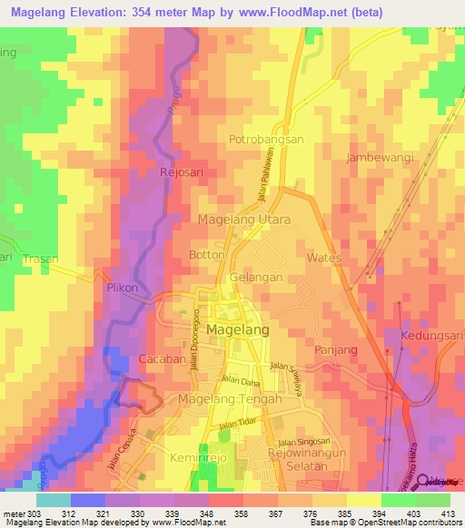 Magelang,Indonesia Elevation Map