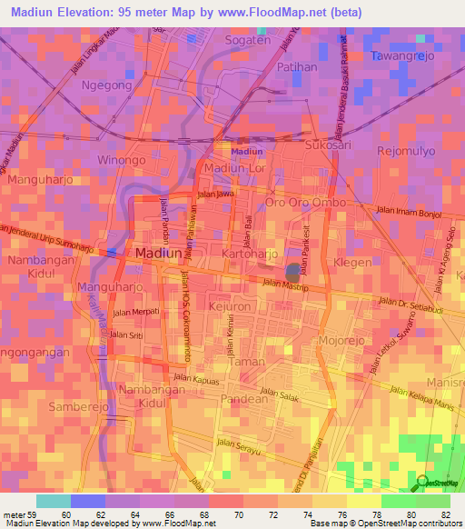 Madiun,Indonesia Elevation Map