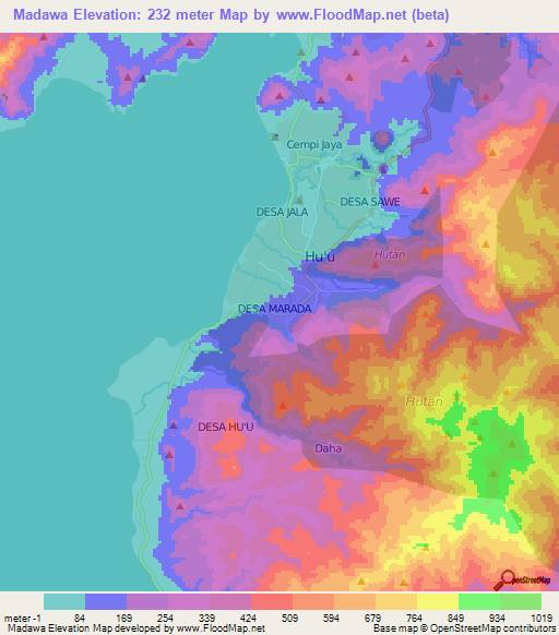 Madawa,Indonesia Elevation Map