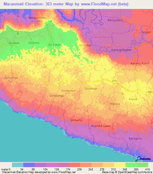 Macanmati,Indonesia Elevation Map