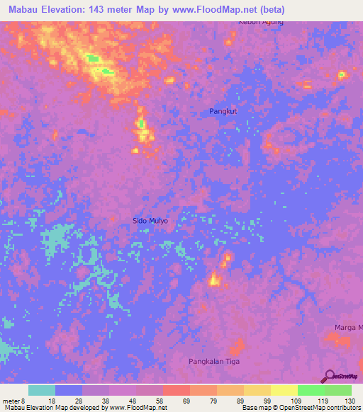 Mabau,Indonesia Elevation Map