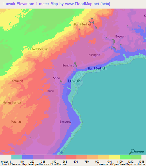 Luwuk,Indonesia Elevation Map