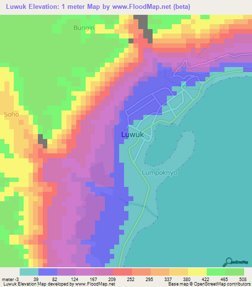 Luwuk,Indonesia Elevation Map