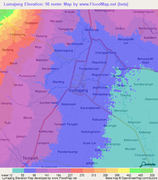 Lumajang,Indonesia Elevation Map