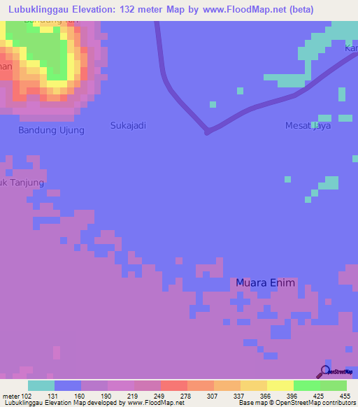 Lubuklinggau,Indonesia Elevation Map