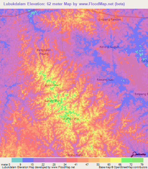 Lubukdalam,Indonesia Elevation Map