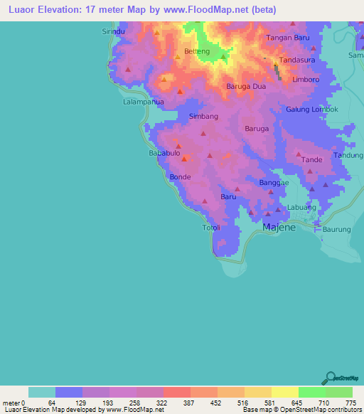 Luaor,Indonesia Elevation Map