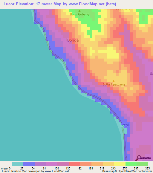 Luaor,Indonesia Elevation Map