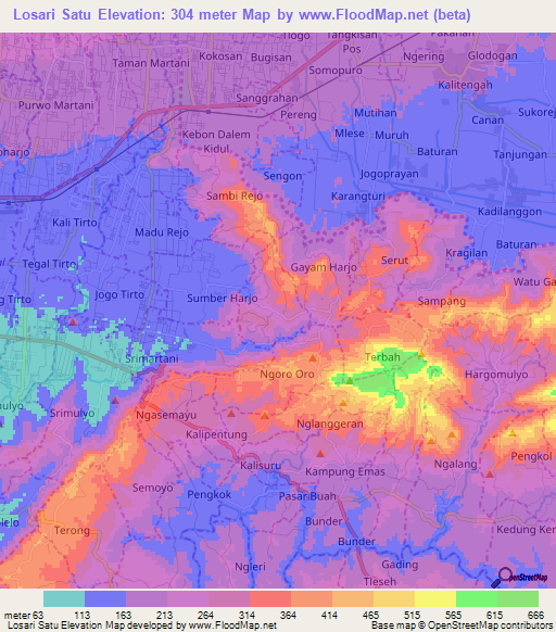 Losari Satu,Indonesia Elevation Map