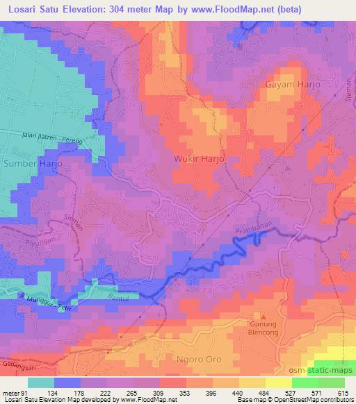 Losari Satu,Indonesia Elevation Map