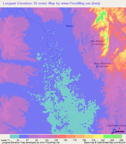 Longwai,Indonesia Elevation Map